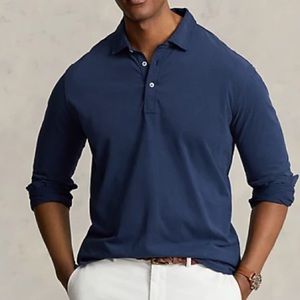 Polo by Ralph Lauren mens Custom Slim Fit long Sleeve shirt Cotton Mens.Navy